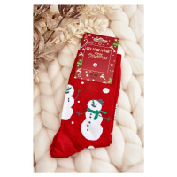 Pánské vánoční bavlněné ponožky se sněhuláky, červená