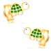 Náušnice ve žlutém zlatě 14K - malá zelenobílá želva s černým očkem