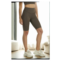 95111 Dewberry Sports Compact High Waist Short Leggings-Khaki