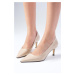 Mio Gusto Claudine Nude Patent Leather Chunky Pointed Toe Women's High Heel Shoes