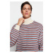 Trendyol Ecru Oversize Fit Wide Fit Turtleneck Striped Knitwear Sweater