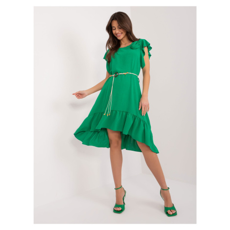 Zelené šaty s volány a květinou Fashionhunters