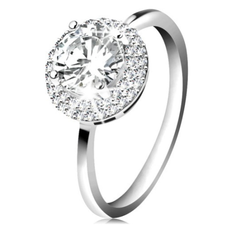 Rhodiovaný prsten, stříbro 925, kulatý zirkon čiré barvy, blýskavý lem Šperky eshop
