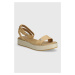 Sandály Tommy Hilfiger LINEN WITH GOLD FLATFORM dámské, béžová barva, FW0FW08051