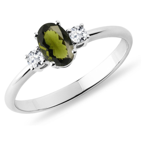 Vltavínový zlatý prsten s diamanty KLENOTA