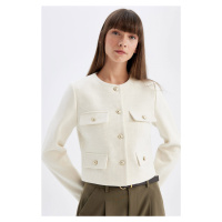 DEFACTO Crop Crew Neck Button-Down Blazer Jacket