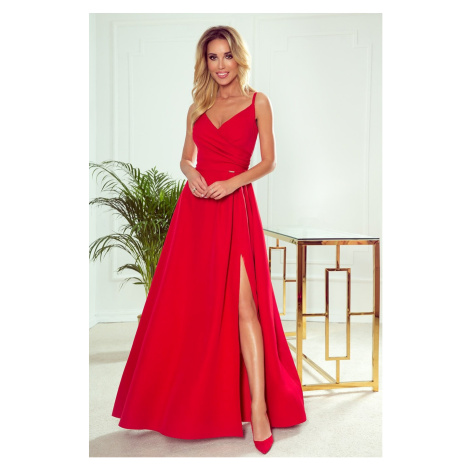 Červené elegantní maxi šaty s popruhy NUMOCO