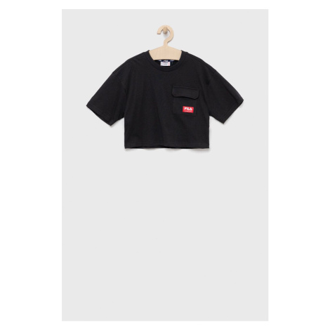 Dětské bavlněné tričko Fila černá barva