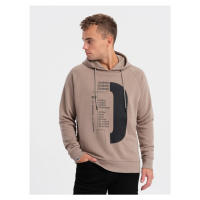 Men's printed HOODIE sweatshirt - dark beige V2 OM-SSPS-0152