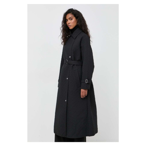 Kabát BOSS dámský, černá barva, přechodný, dvouřadový Hugo Boss
