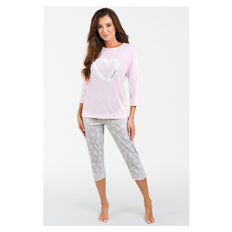 Dámské pyžamo Italian Fashion Noelie - třičtvrteční bavlněné Růžovo-šedá