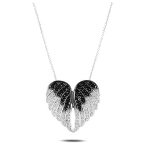 Klenoty Amber Luxusní stříbrný přívěsek andělská křídla s řetízkem černá