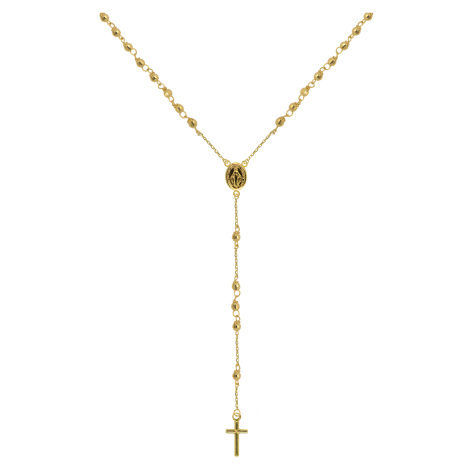 Evolution Group Zlatý 14 karátový náhrdelník růženec s křížem a medailonkem s Pannou Marií RŽ12 