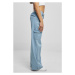 Ladies High Waist Straight Denim Cargo Pants - lighter washed