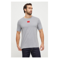 Bavlněné tričko HUGO šedá barva, s aplikací, 50447978