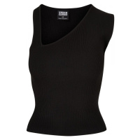 Ladies Rib Knit Asymmetric Top - black