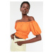 Trendyol Orange Carmen Collar Wrap Crop Knitted Blouse