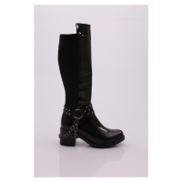 DGN 707 Women's Ankle Buckle Chain Detailed Back Stretch Heel Boots.