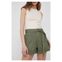 Bavlněné šortky Pepe Jeans Kaylee Short dámské, zelená barva, hladké, high waist