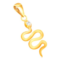 Přívěsek ze žlutého 9K zlata - zvlněný lesklý had se zirkonovou hlavičkou
