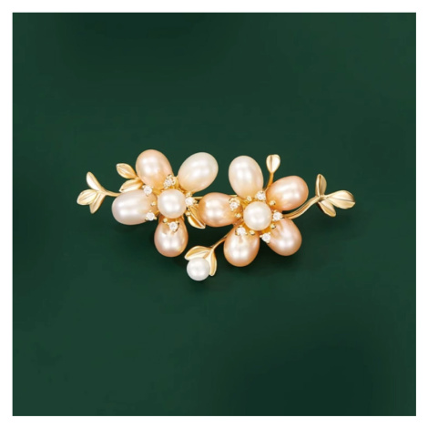 Éternelle Luxusní perlová brož se zirkony Yvette B7296-11357J Zlatá