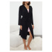 Trendyol Black Belted Ruffle Detailed Knitted Dressing Gown