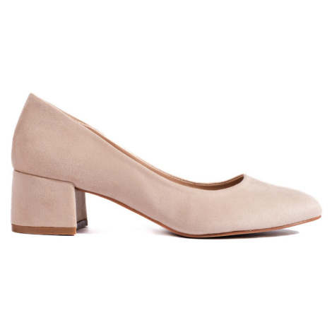 Zajímavé hnědé dámské lodičky na širokém podpatku