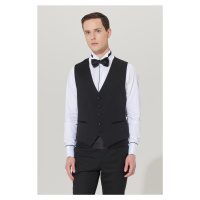 ALTINYILDIZ CLASSICS Men's Black Slim Fit Slim Fit V-neck Patterned Classic Waistcoat.