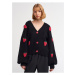 Dilvin 60185 V Neck Strawberry Embroidered Balloon Sleeve Knitwear Cardigan-black
