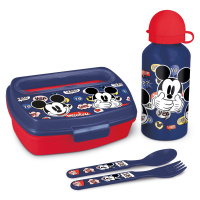 Disney Dárkový set Mickey Mouse svačinový box s příborem a láhev 400 ml