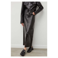 Kožená sukně Gestuz černá barva, maxi, pouzdrová, 10908596