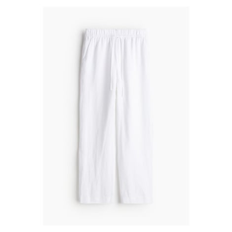 H & M - Kalhoty Tapered z lněné směsi - bílá H&M