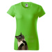 DOBRÝ TRIKO Dámské tričko s potiskem Naštvaná kočka Barva: Středně zelená
