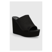 Pantofle Calvin Klein Jeans WEDGE SANDAL SAT NYL DC dámské, černá barva, na klínku, YW0YW01359