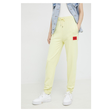 Kalhoty HUGO dámské, žlutá barva, hladké, 50455983 Hugo Boss