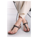 Tmavě stříbrné kožené nízké sandály 1-28197