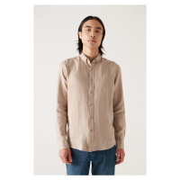 Avva Men's Mink 100% Linen Buttoned Collar Comfort Fit Shirt