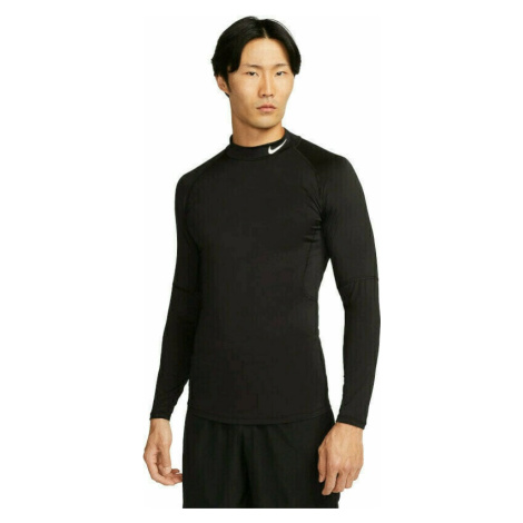 Nike Dri-Fit Fitness Mock-Neck Long-Sleeve Mens Top Black/White Fitness tričko