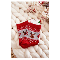 Dámské vánoční ponožky lesklé sobově Červená a šedá