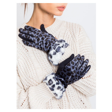 Women's gloves made of knitted and suede material with fur on the cuffs.