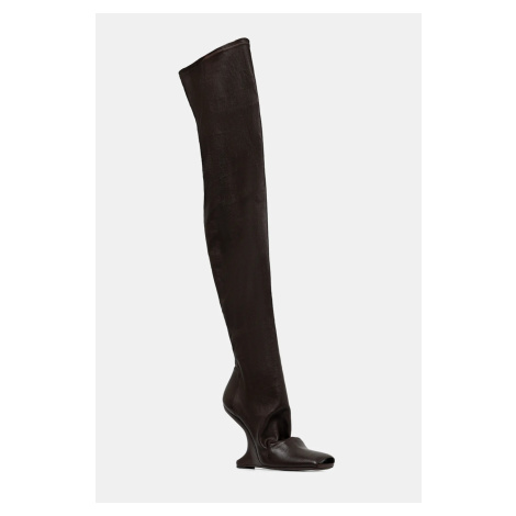 Kožené kozačky Rick Owens Lilies Cantilever 11 dámské, hnědá barva, na klínku, LI02E3801.LS