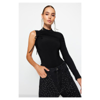 Trendyol Black Drape Detailed Single Sleeve Knitted Bodysuit