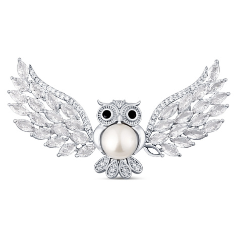 JwL Luxury Pearls Luxusní brož s perlou a krystaly Moudrá sova JL0814