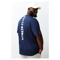 Trendyol Large Size Navy Blue Relaxed/Comfortable Cut Back Text Printed 100% Cotton T-Shirt