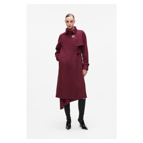 Kabát karl lagerfeld belted long soft wool coat windsor burgundy