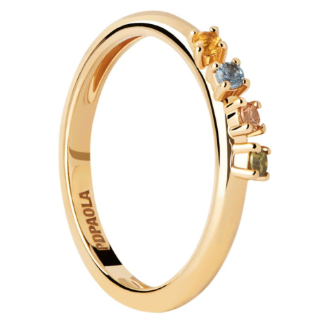 PDPAOLA Půvabný pozlacený prsten se zirkony RAINBOW Gold AN01-C10