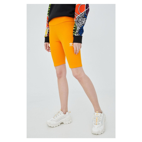 Kraťasy adidas Originals Adicolor HF7483 dámské, oranžová barva, s aplikací, high waist, HF7483-