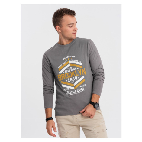 Men's collegiate style printed longsleeve - grey V1 OM-LSPT-0117 Ombre