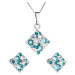 Evolution Group Sada šperků s krystaly Swarovski náušnice, řetízek a přívěsek modrý kosočtverec 