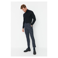 Trendyol Navy Blue Men's Slim Fit Chino Pockets Plaid Trousers